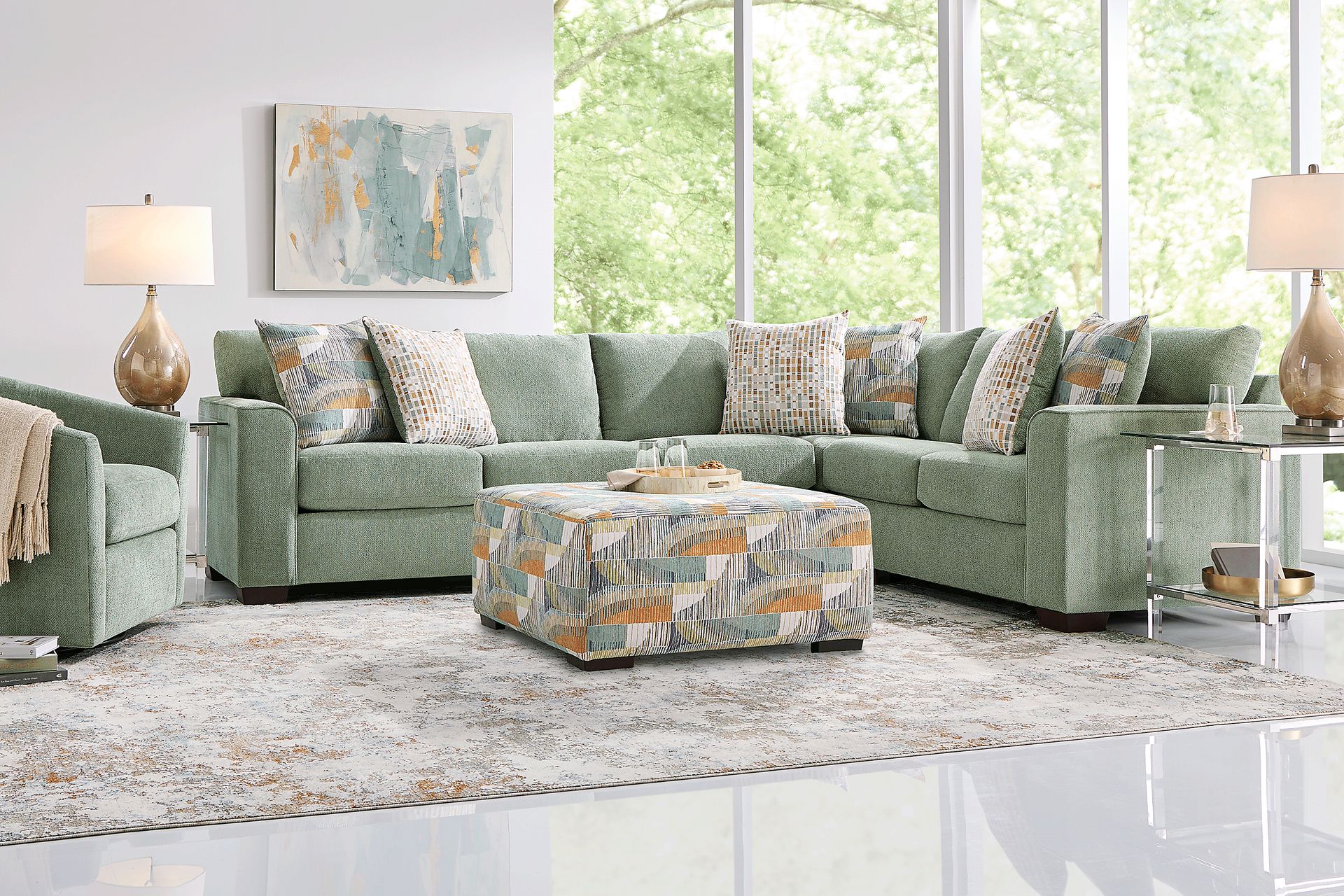 Delcrest Green 6 Pc Sectional Living Room - Image 1