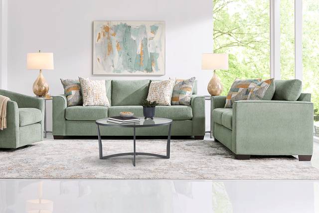 Delcrest Green 7 Pc Living Room with Sleeper Sofa - Thumbnail - Image 1