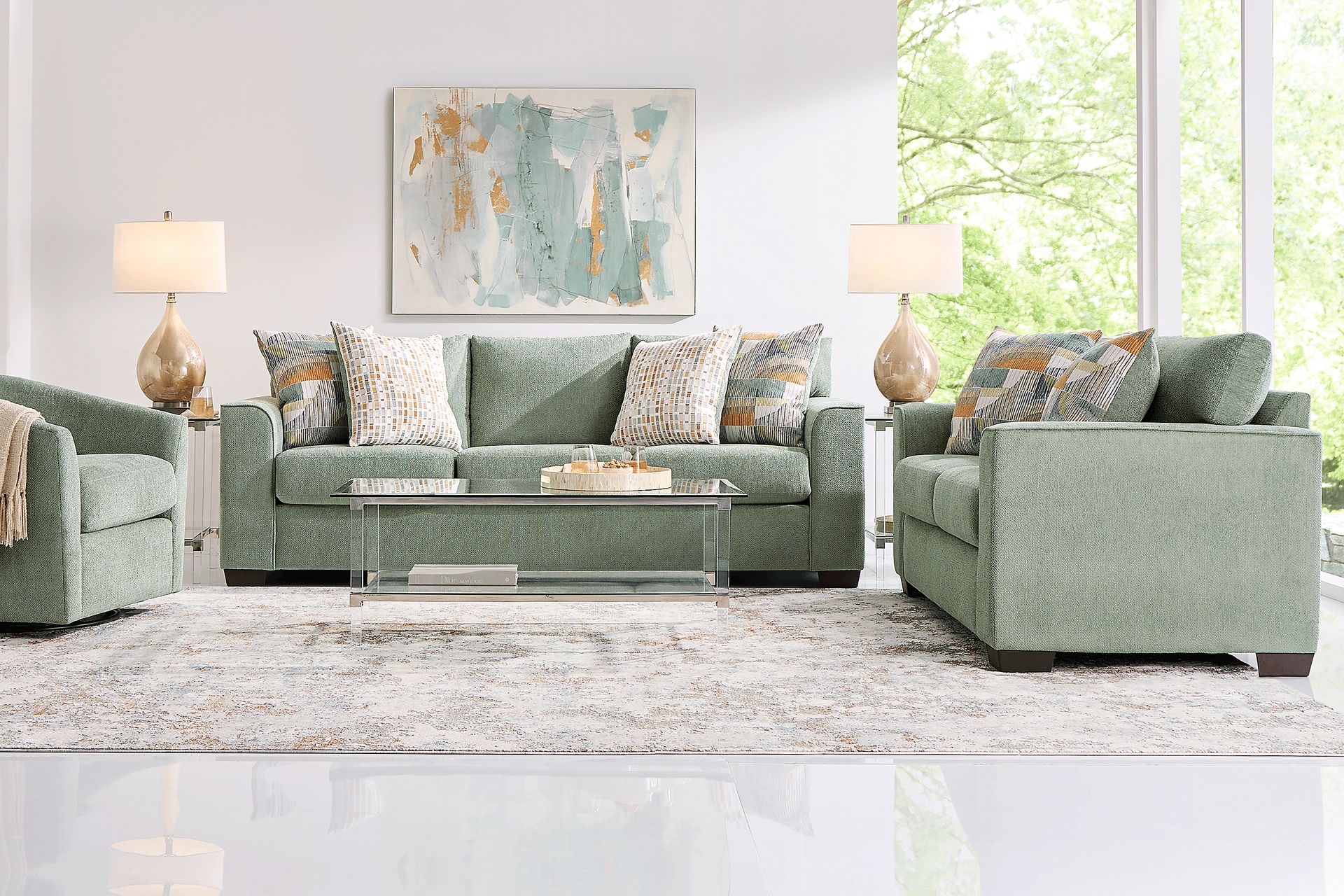 Delcrest Green 7 Pc Living Room - Image 1