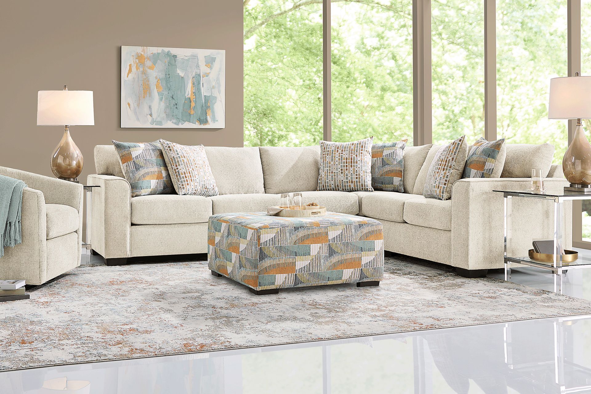 Delcrest White 6 Pc Sectional Living Room - Image 1
