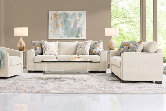 Delcrest White 7 Pc Living Room with Gel Foam Sleeper Sofa - Thumbnail - Image 1