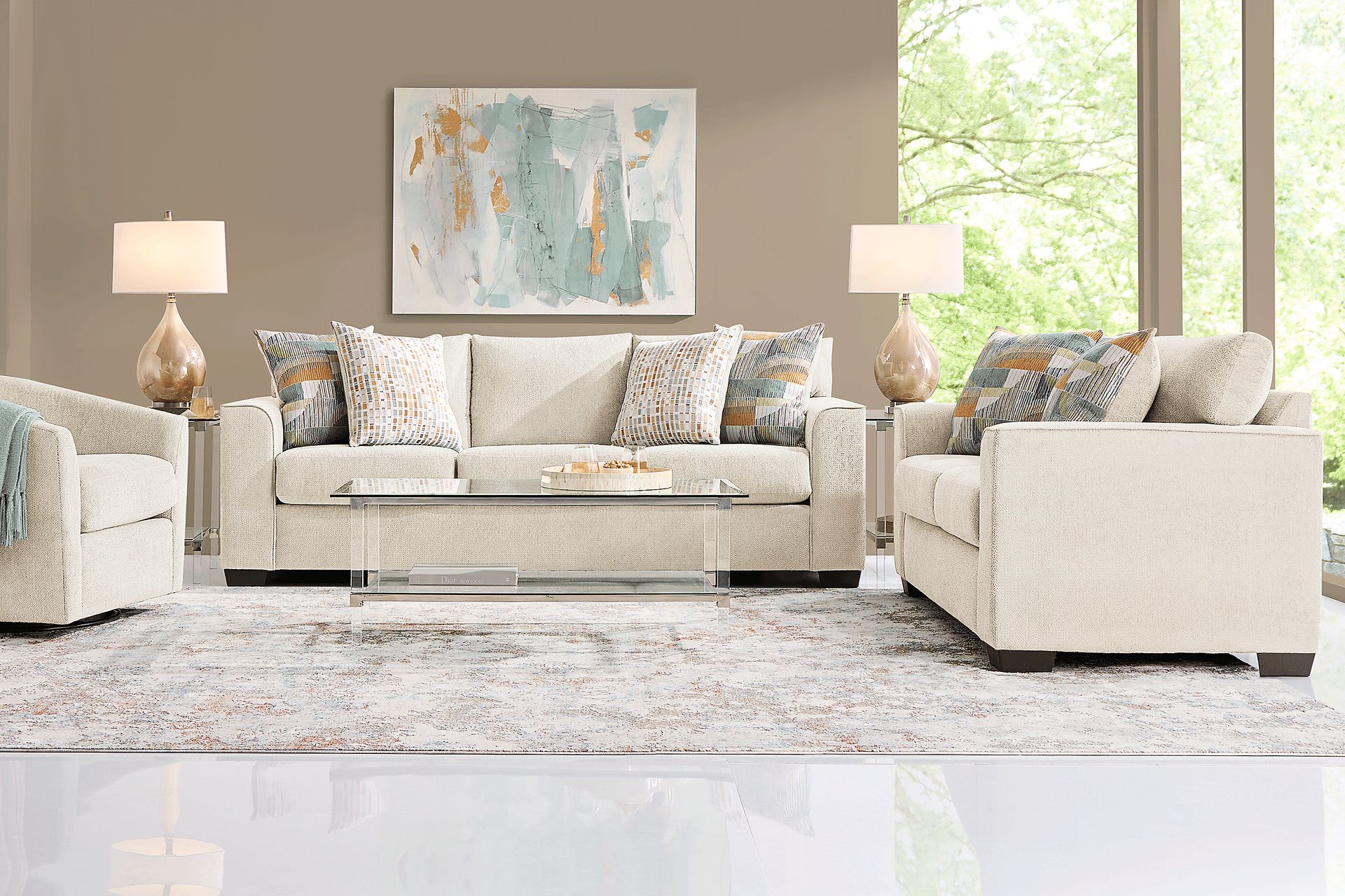 Delcrest White 7 Pc Living Room with Gel Foam Sleeper Sofa - Image 1