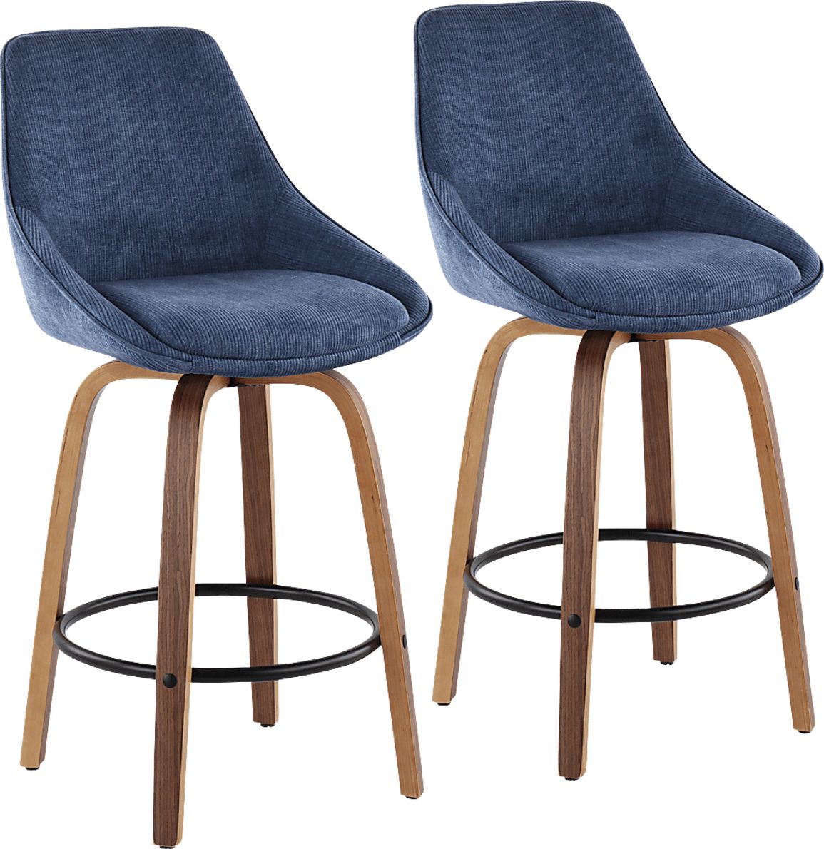 Dellrey Walnut Dark Wood Navy Blue Counter Height Stool, Set Of 2