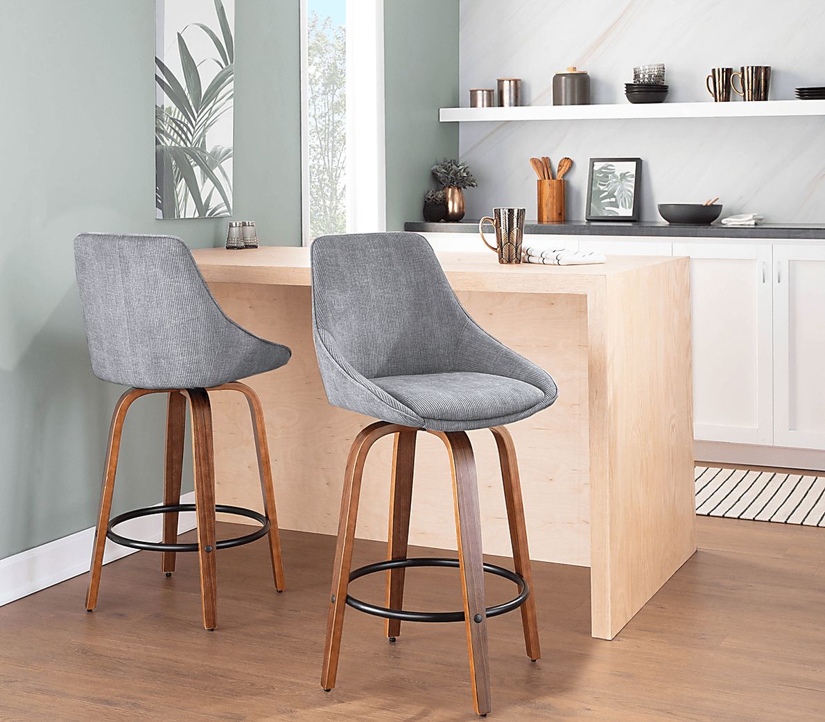 Dellrey Silver Counter Height Stool, Set of 2