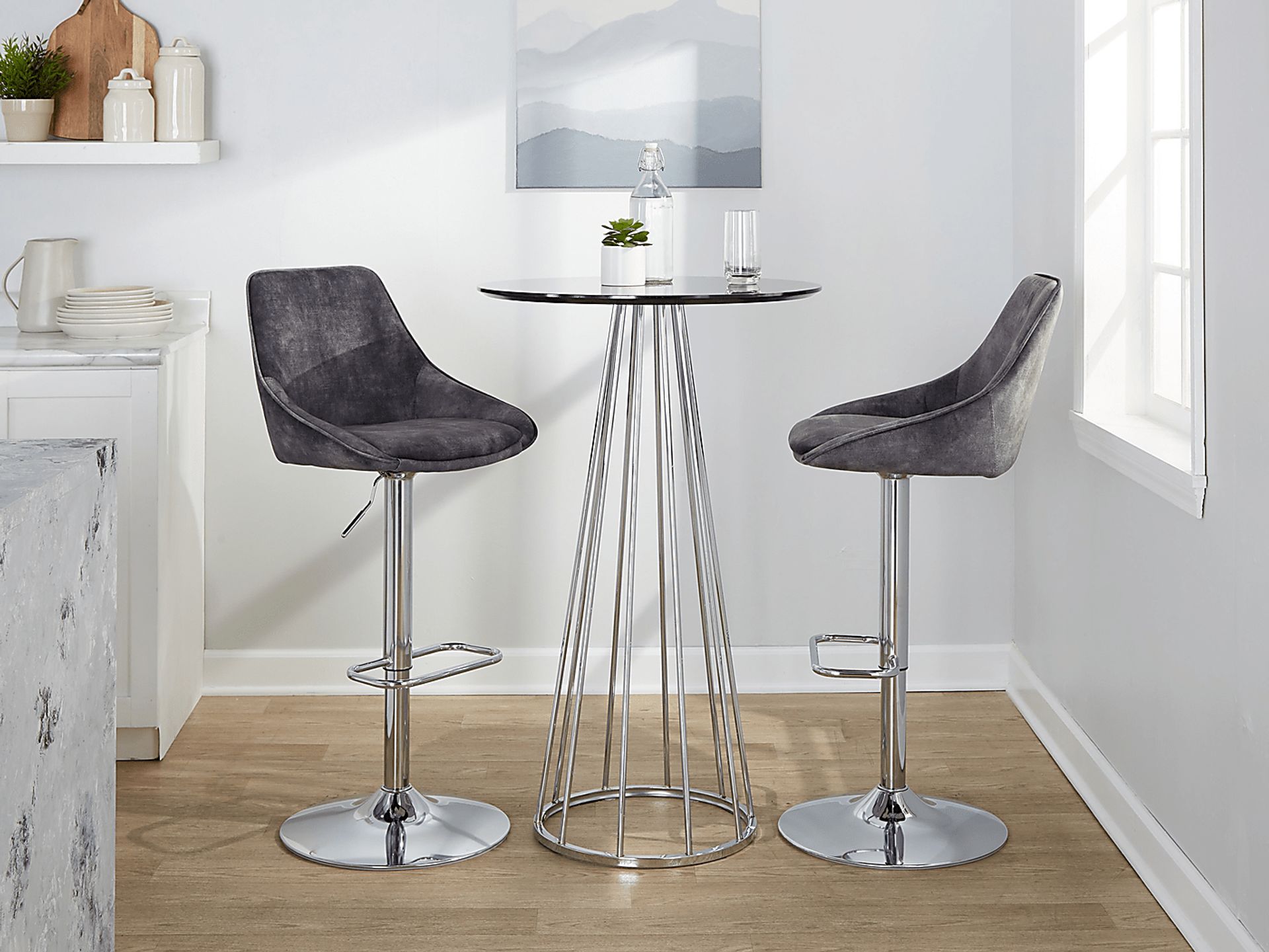Dellrey V Gray Adjustable Swivel Barstool, Set of 2 - Image 3