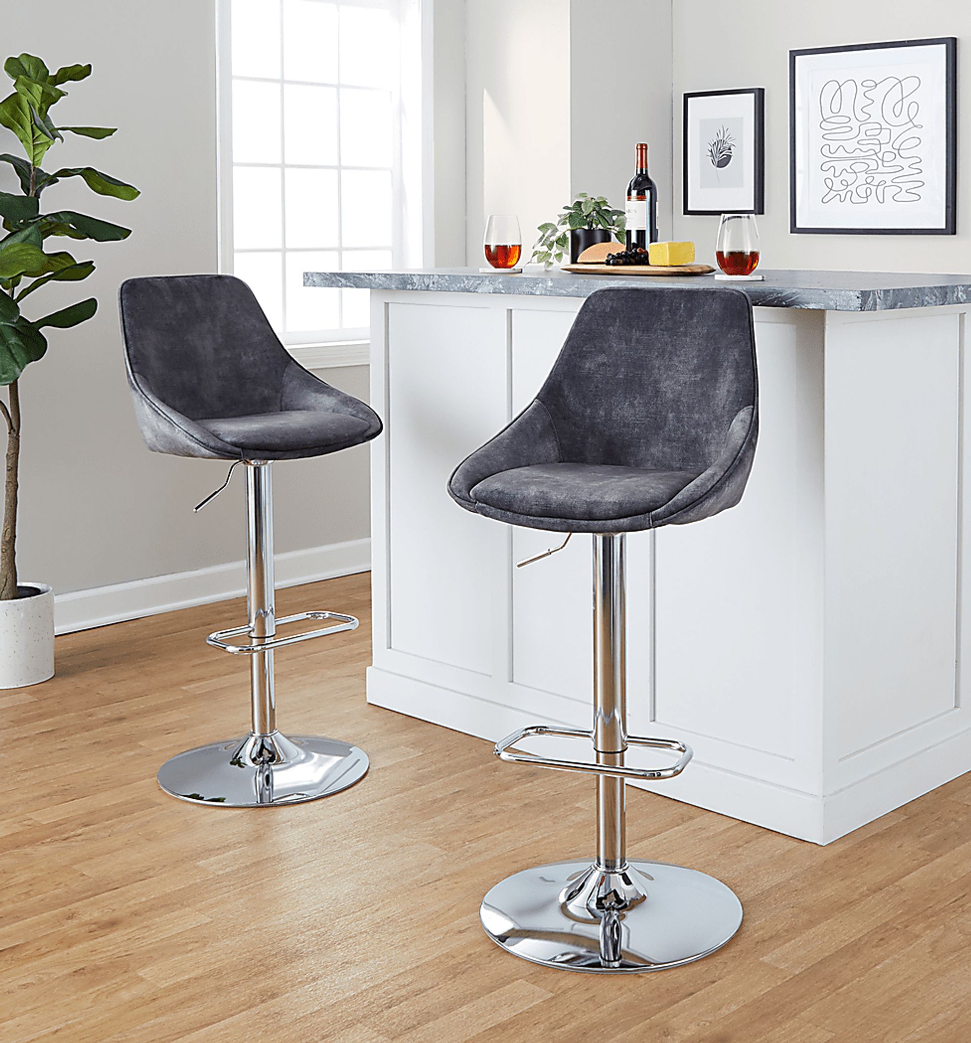 Dellrey V Gray Adjustable Swivel Barstool, Set of 2 - Image 4