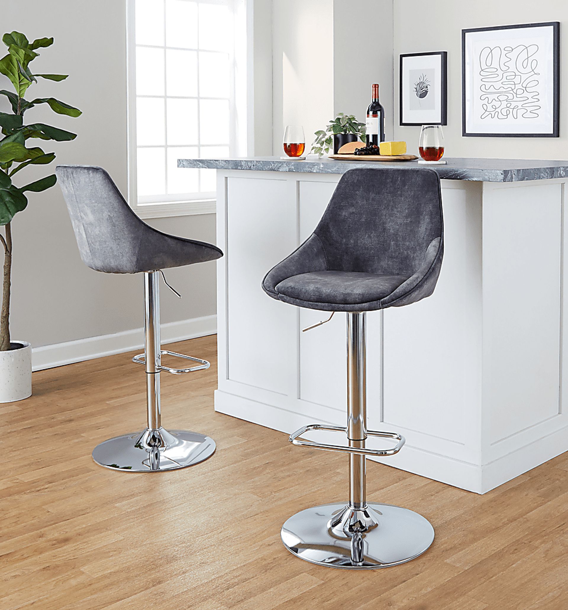 Dellrey V Gray Adjustable Swivel Barstool, Set of 2 - Image 5