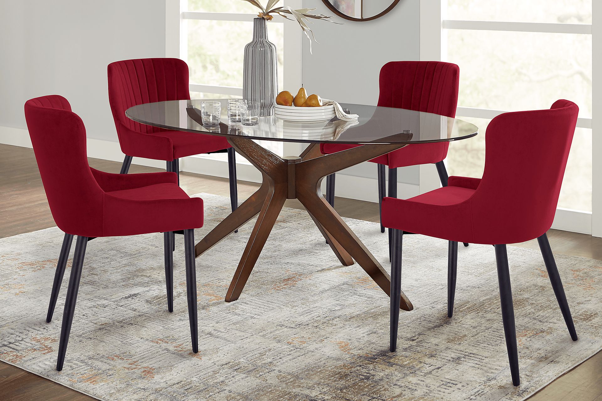 Delmon walnut oval dining set discount