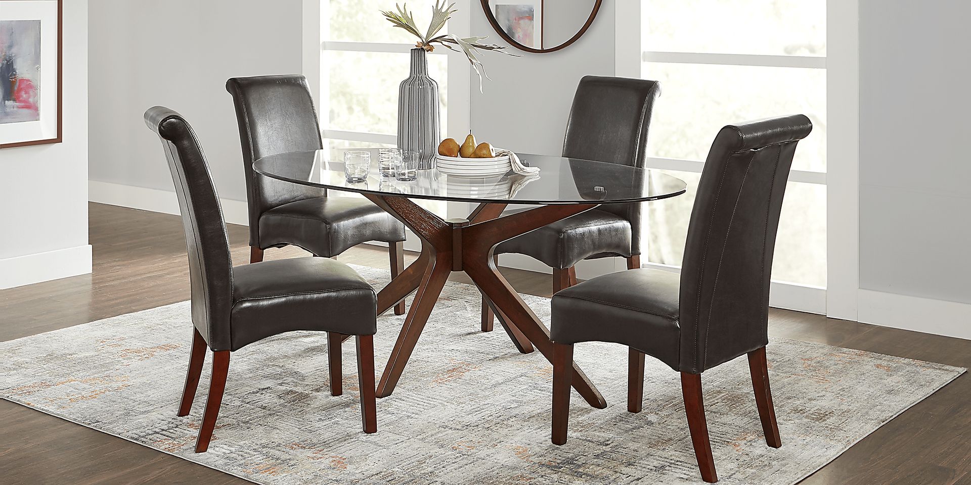 Delmon Walnut 5 Pc Oval Dining Set with Brown Chairs - Image 1