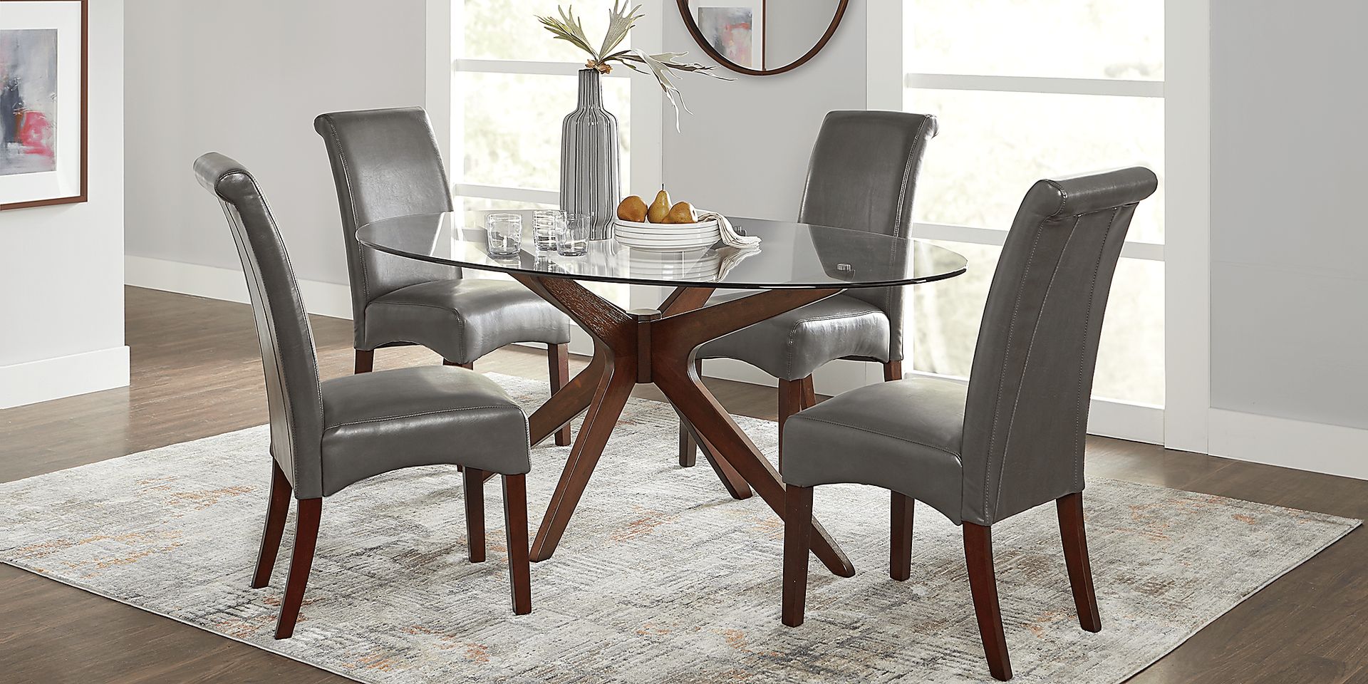Delmon Walnut 5 Pc Oval Dining Set with Charcoal Chairs - Image 1