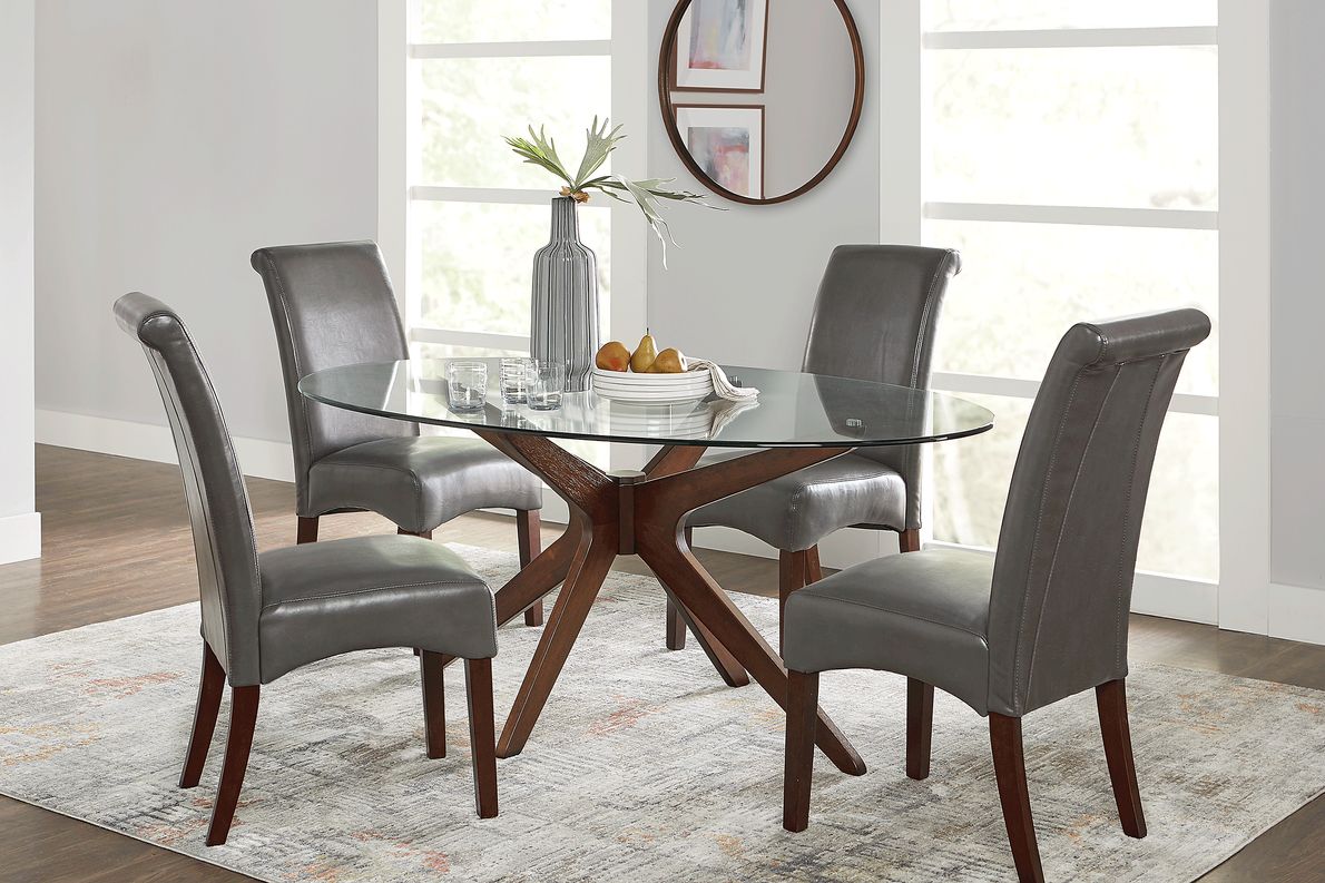 Delmon 5 Pc Walnut Dark Wood Charcoal Black Gray Dining Room Set With Dining Table Side Chair