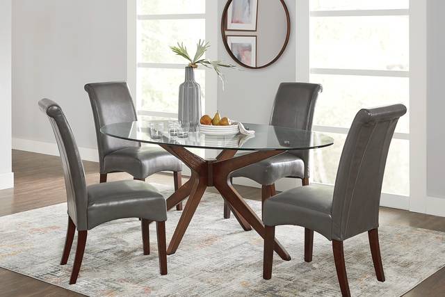 Delmon Walnut 5 Pc Oval Dining Set with Charcoal Chairs - Thumbnail - Image 1