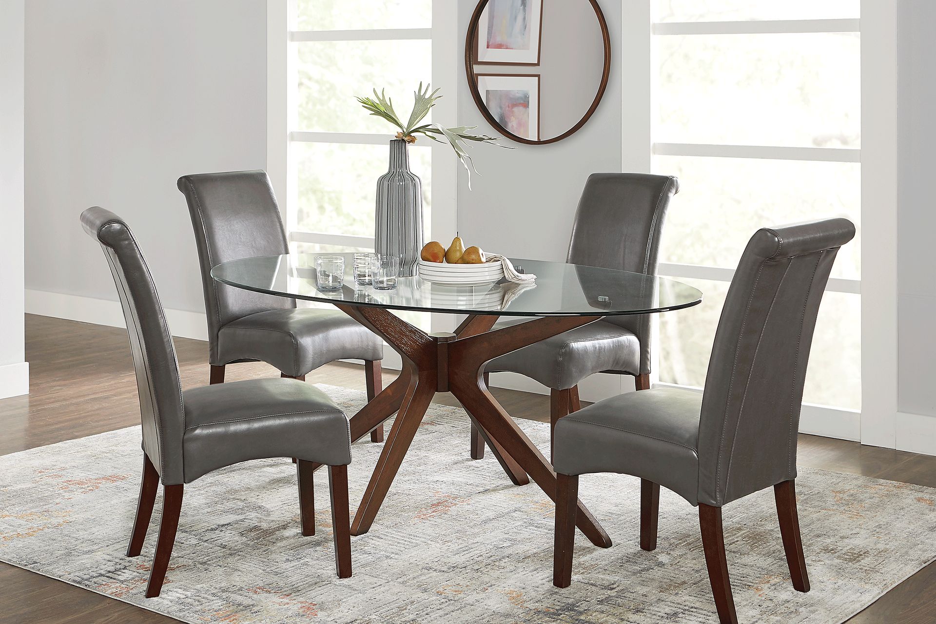 Delmon Walnut 5 Pc Oval Dining Set with Charcoal Chairs - Image 1