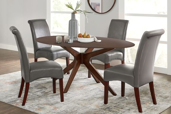 Delmon Walnut 5 Pc Oval Dining Set with Charcoal Chairs