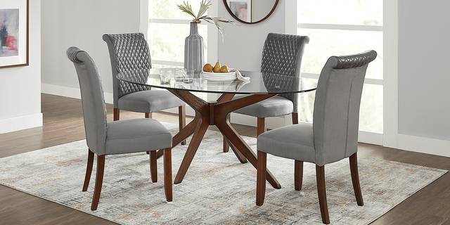 Delmon Walnut 5 Pc Oval Dining Set with Gray Chairs - Thumbnail - Image 1