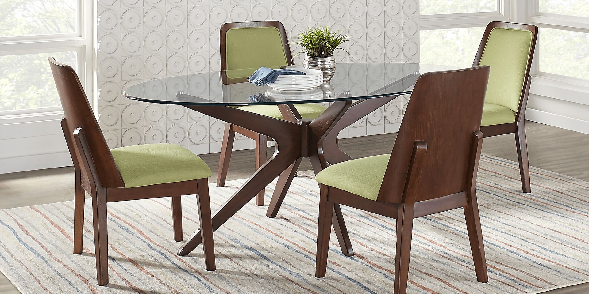 Delmon Walnut 5 Pc Oval Dining Set with Wasabi Chairs - Image 1