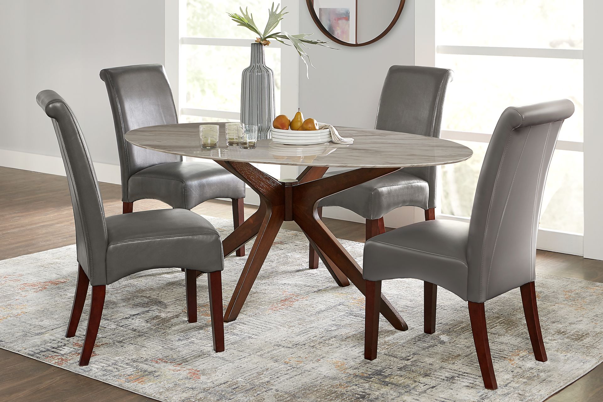 Delmon White 5 Pc Oval Dining Set with Charcoal Chairs - Image 1