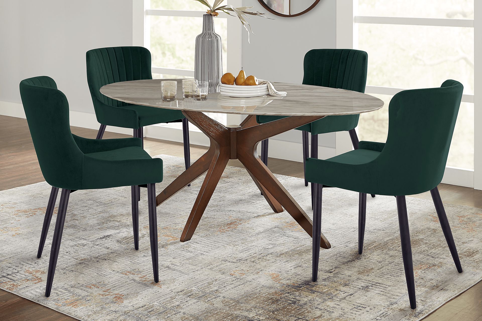 Delmon White 5 Pc Oval Dining Set with Emerald Side Chairs - Image 1