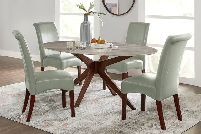 Delmon White 5 Pc Oval Dining Set with Green Chairs - Thumbnail - Image 1