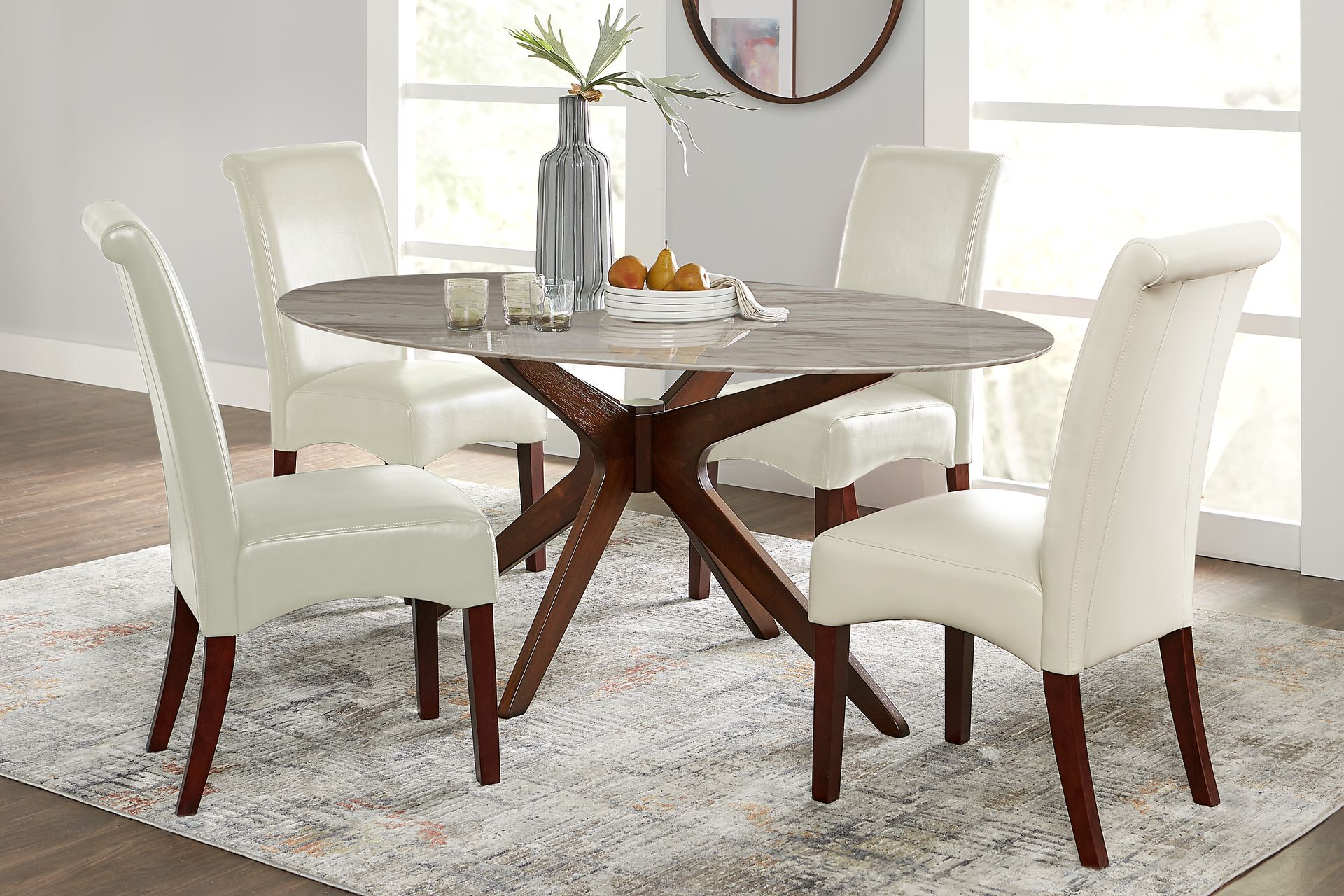 Delmon White 5 Pc Oval Dining Set with Ivory Chairs - Image 1