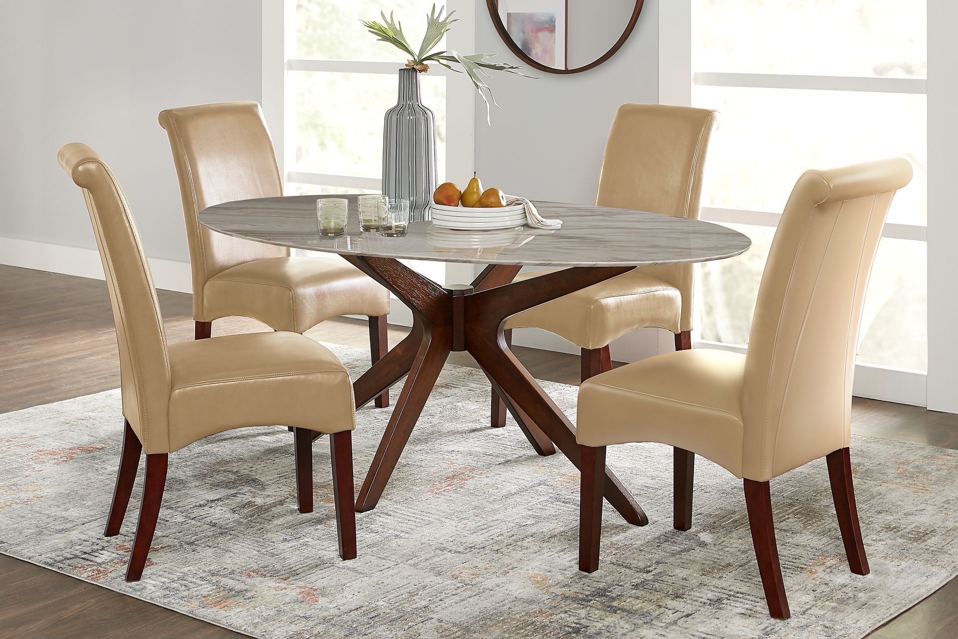 Delmon White 5 Pc Oval Dining Set with Tan Chairs - Image 1