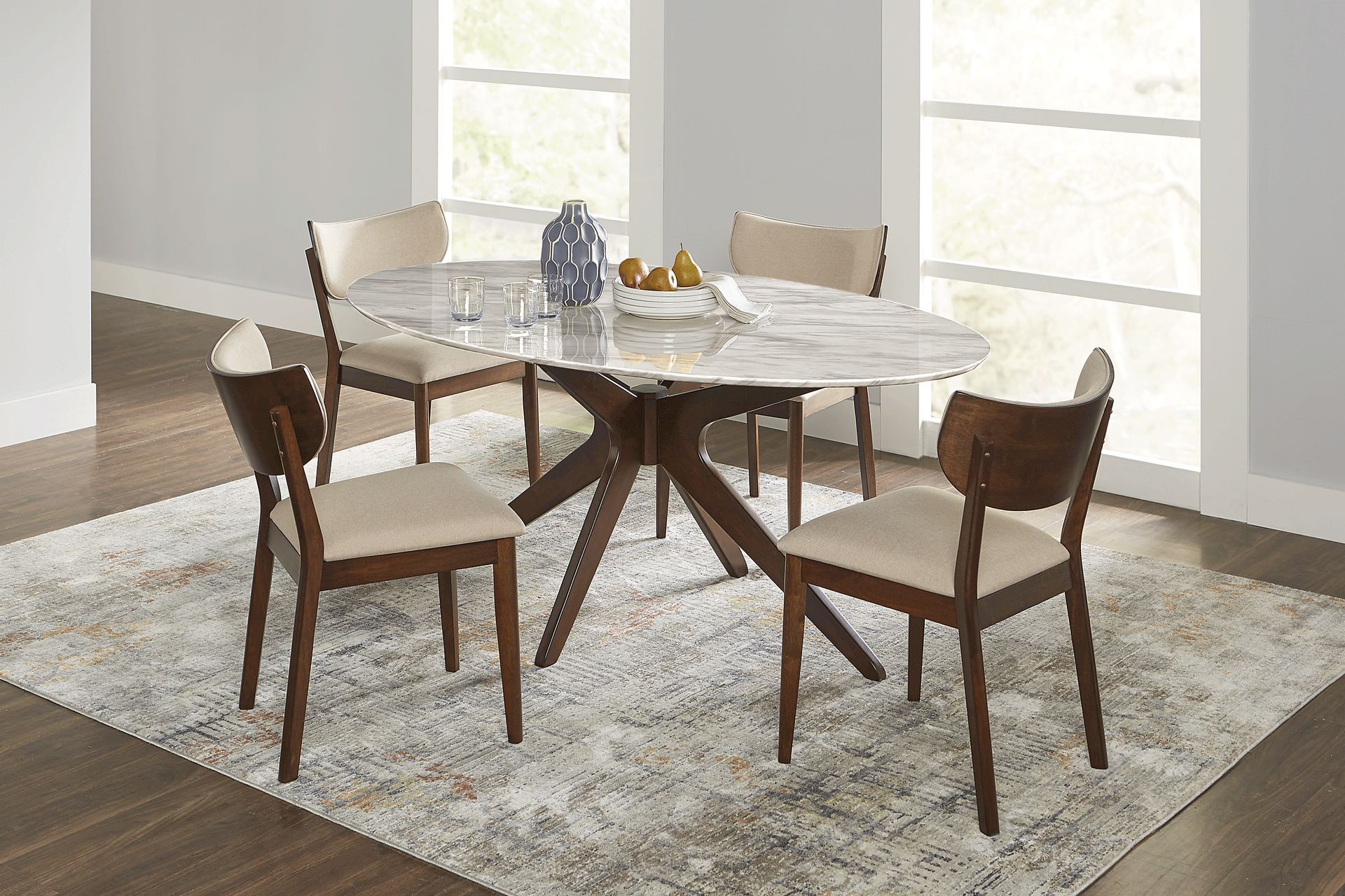 Delmon White 5 Pc Oval Dining Set with Walnut Side Chairs - Image 1