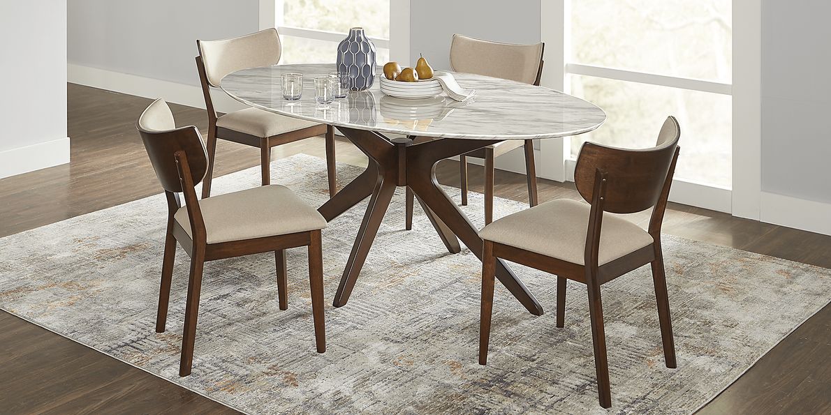 Delmon walnut best sale oval dining set