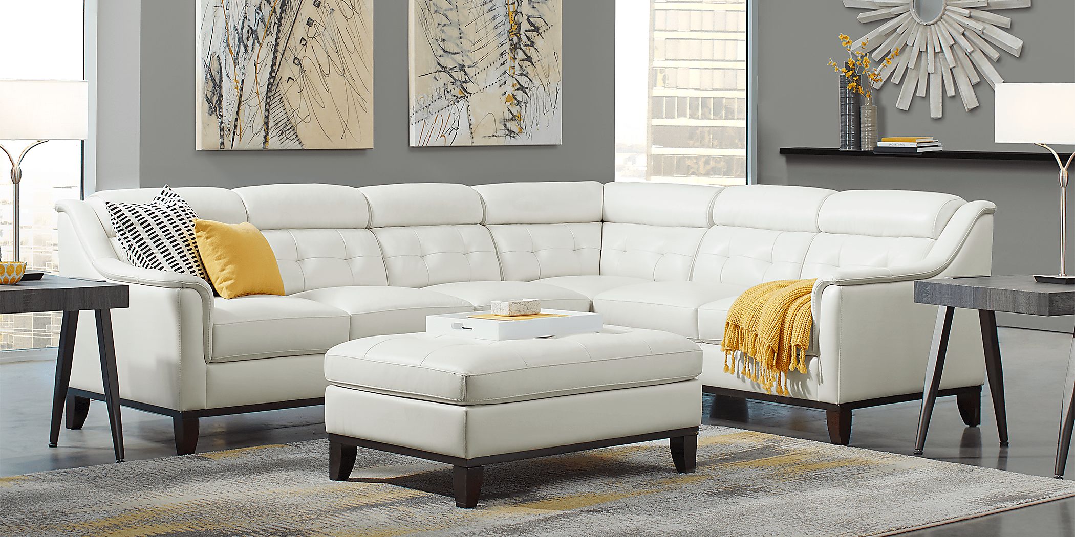 Delmonico Off-White Leather 4 Pc Sectional - Rooms To Go