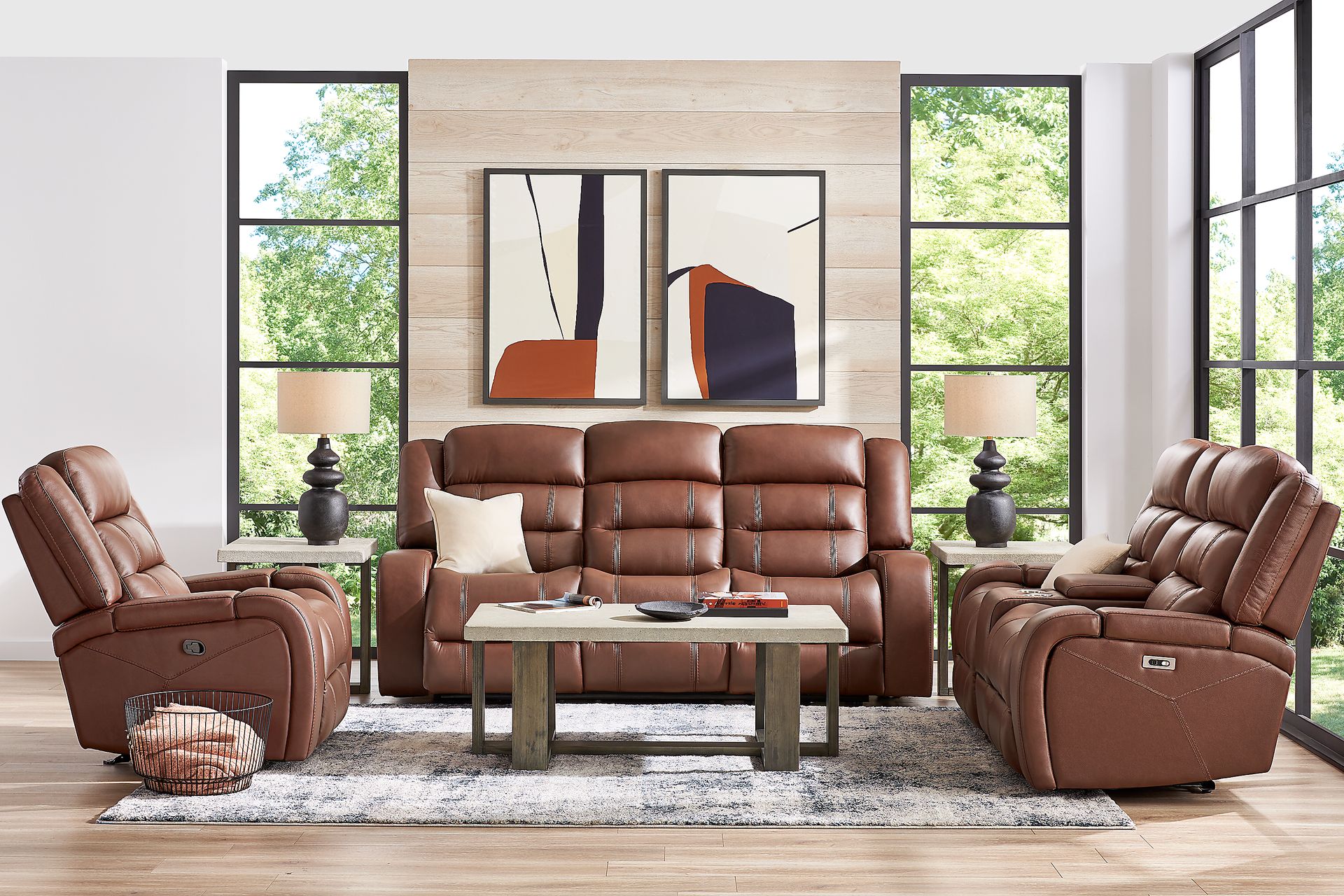 Denali Brown 3 Pc Leather Power Reclining Living Room - Image 1