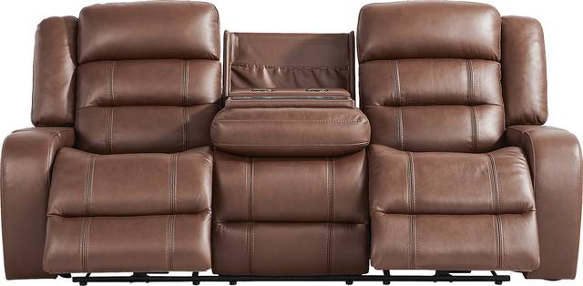 Denali Brown Leather Reclining Sofa - Thumbnail - Image 4