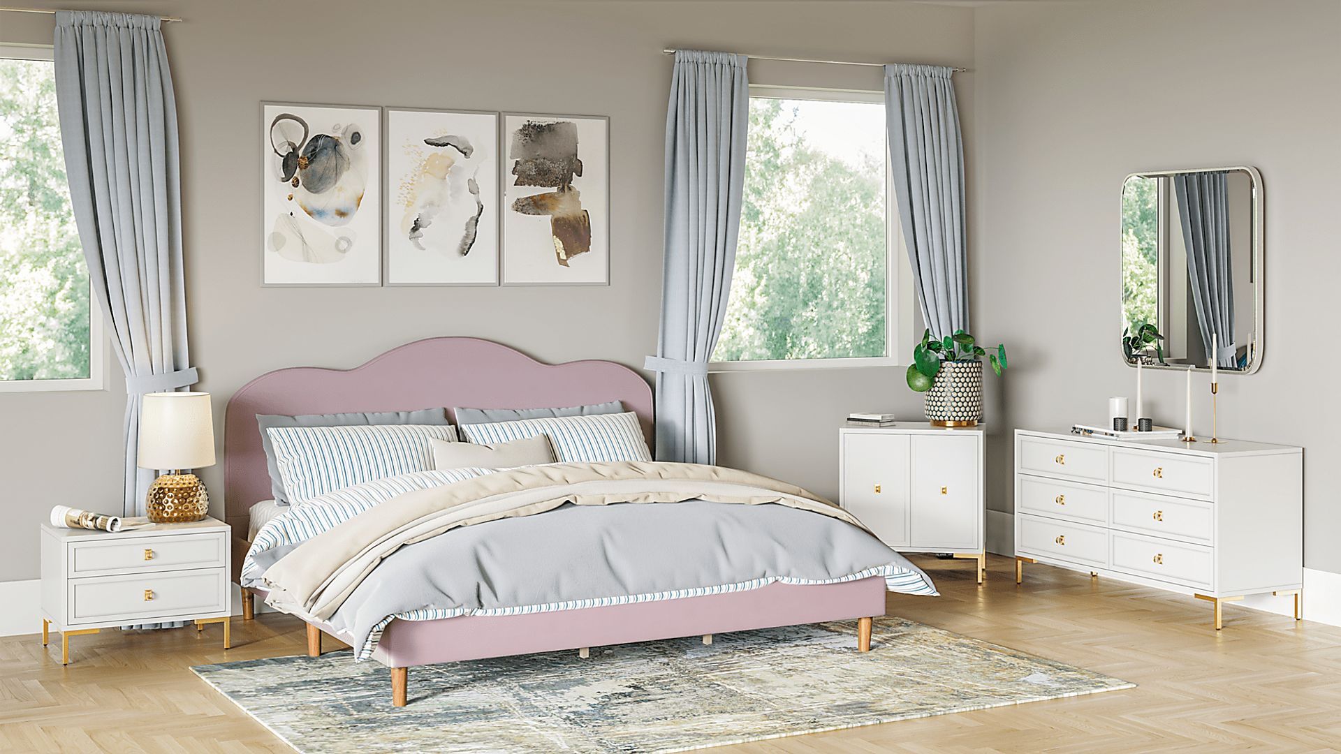 Denela Pink King Platform Bed - Image 7