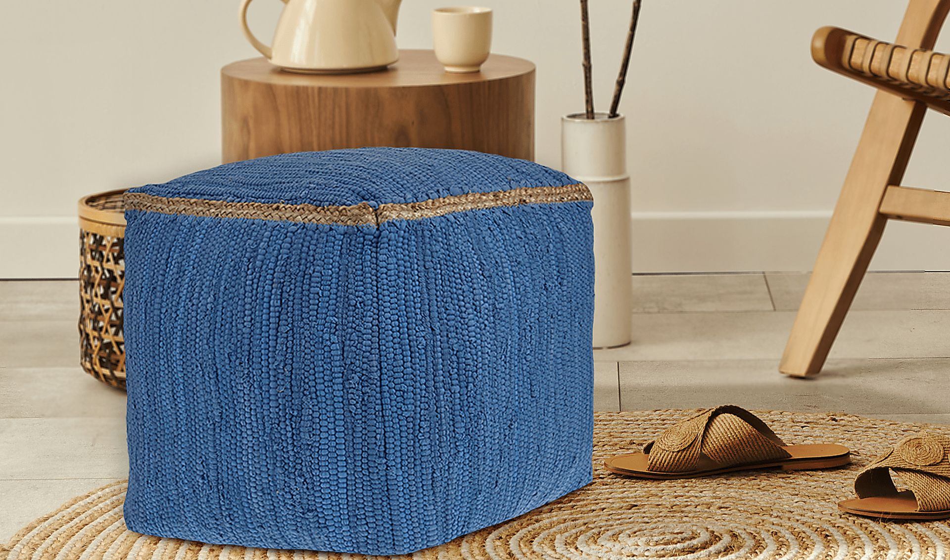 Denilian Blue Pouf - Image 2