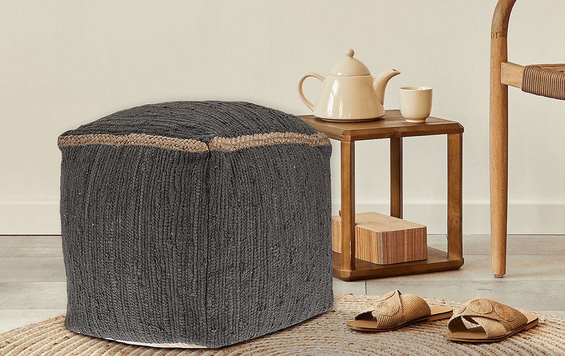 Denilian Charcoal Pouf - Image 2