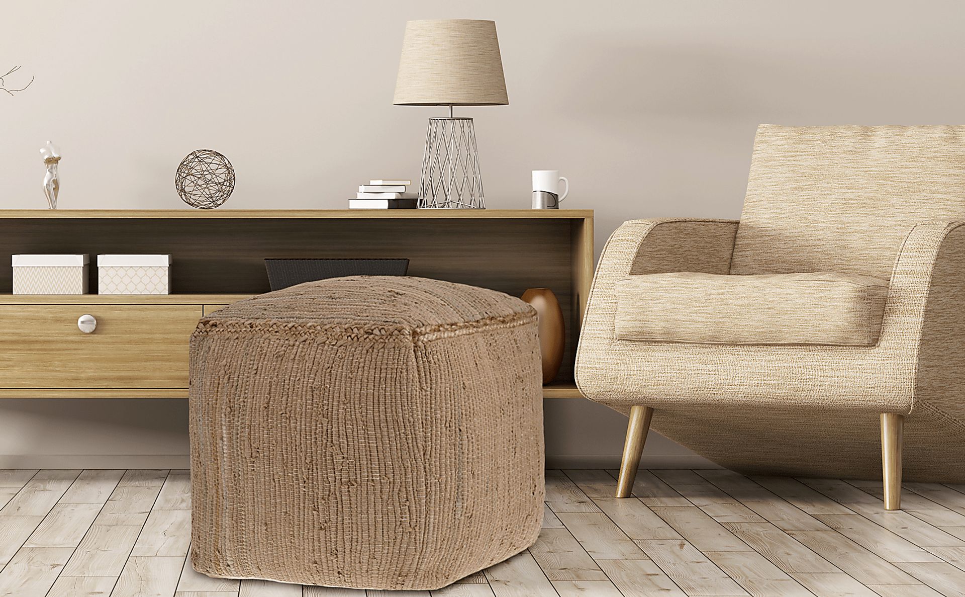 Denilian Tan Pouf - Image 2