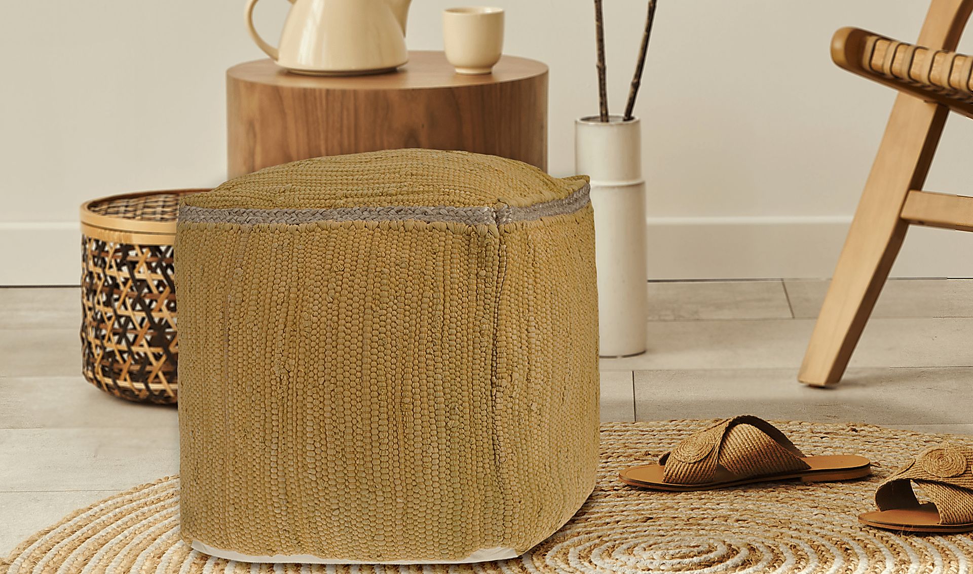 Denilian Yellow Pouf - Image 2