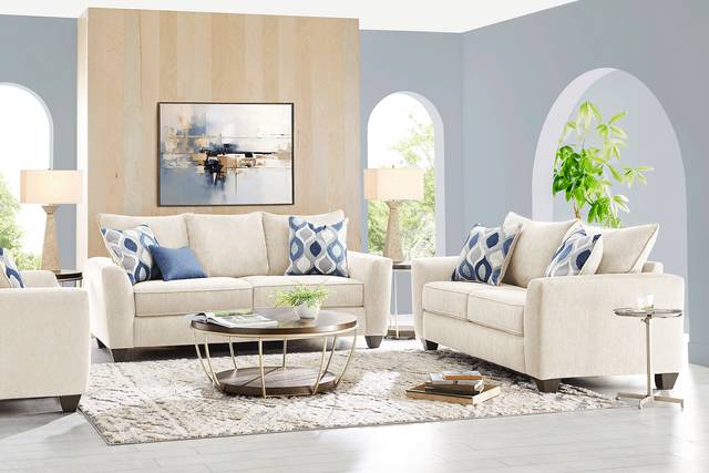 Dennin Heights Beige 7 Pc Living Room with Sleeper Sofa - Thumbnail - Image 1