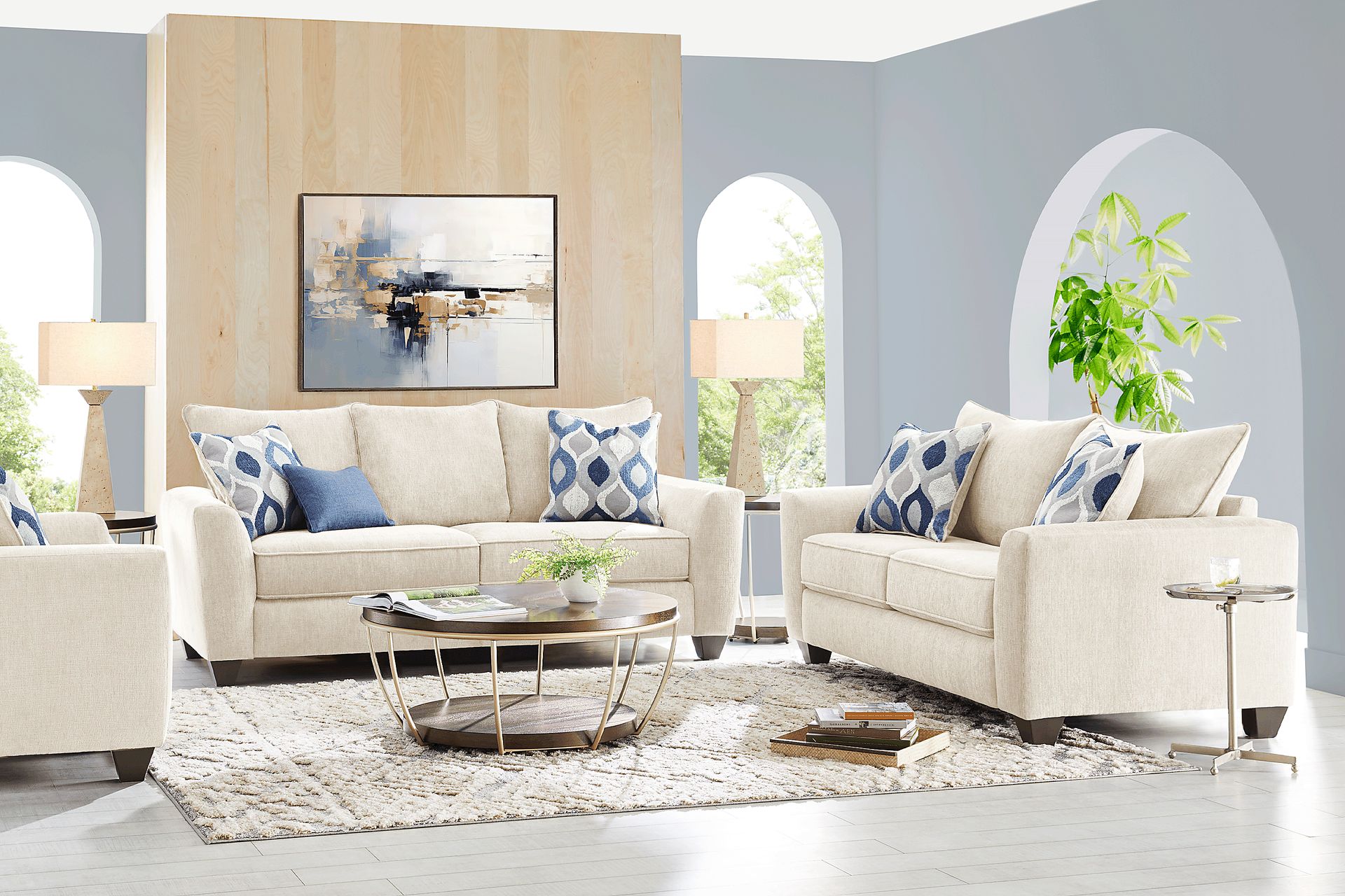 Dennin Heights Beige 7 Pc Living Room with Sleeper Sofa - Image 1