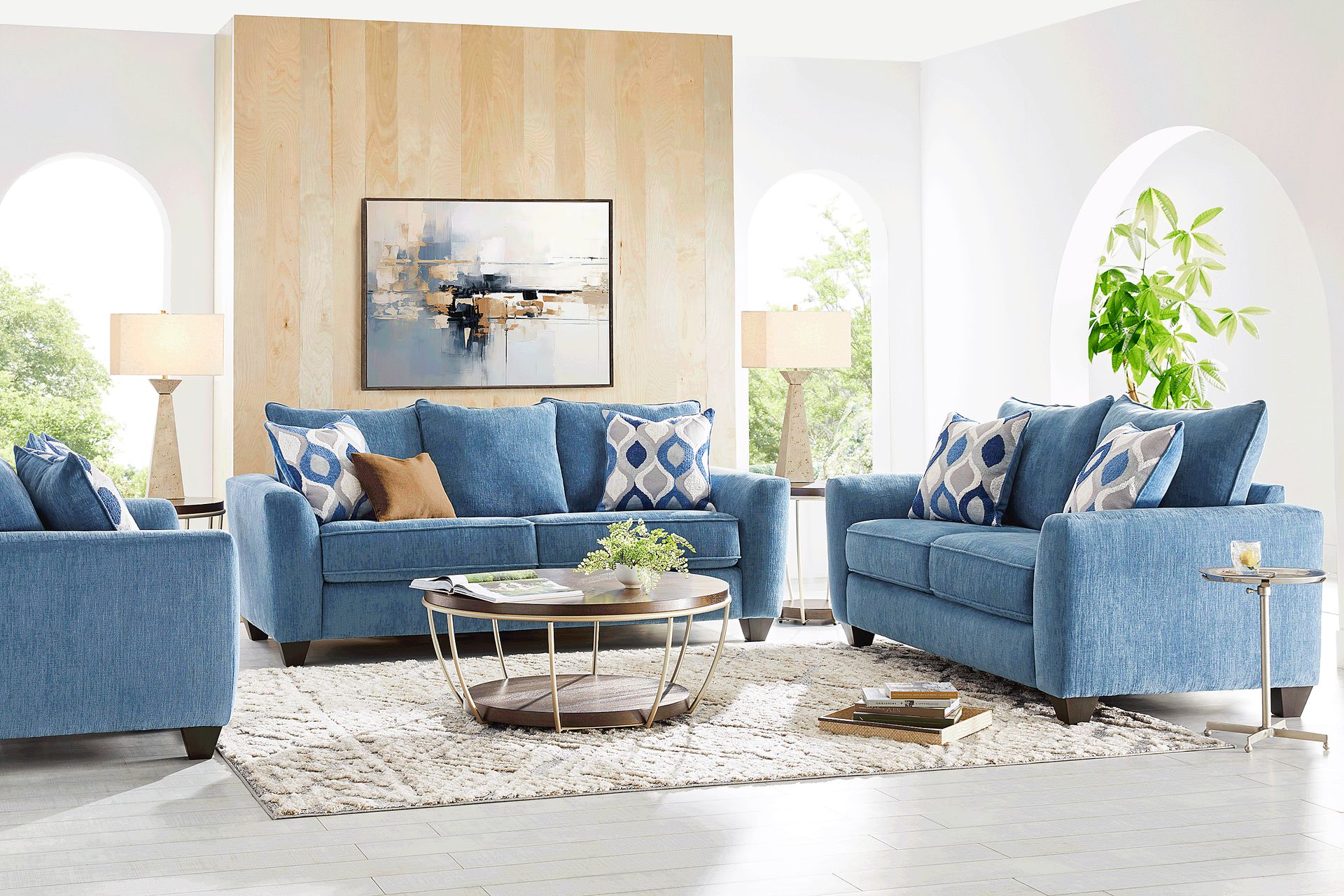 Dennin Heights Blue 7 Pc Living Room with Gel Foam Sleeper Sofa - Image 1