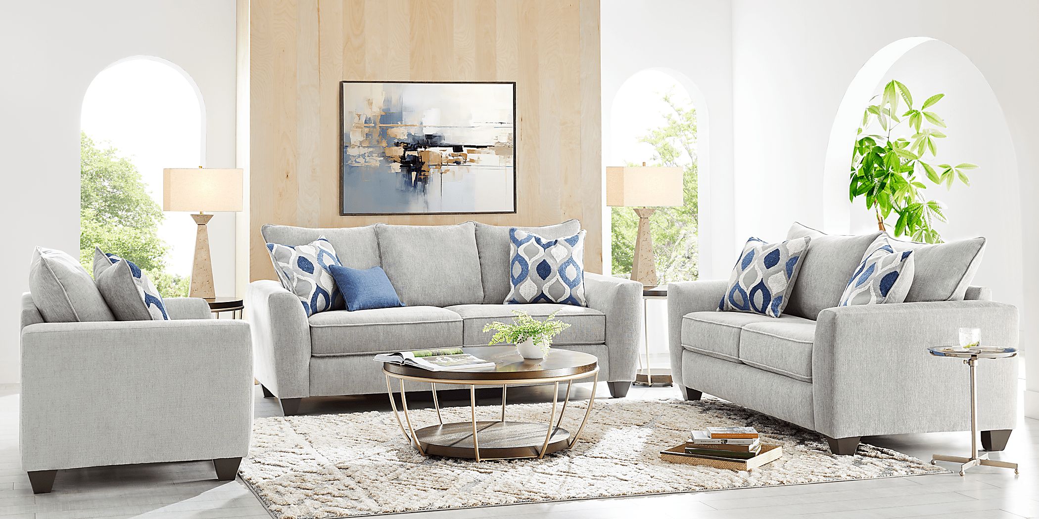 Dennin Heights 5 Pc Gray Woven Living Room Set With Sofa, Loveseat, 3