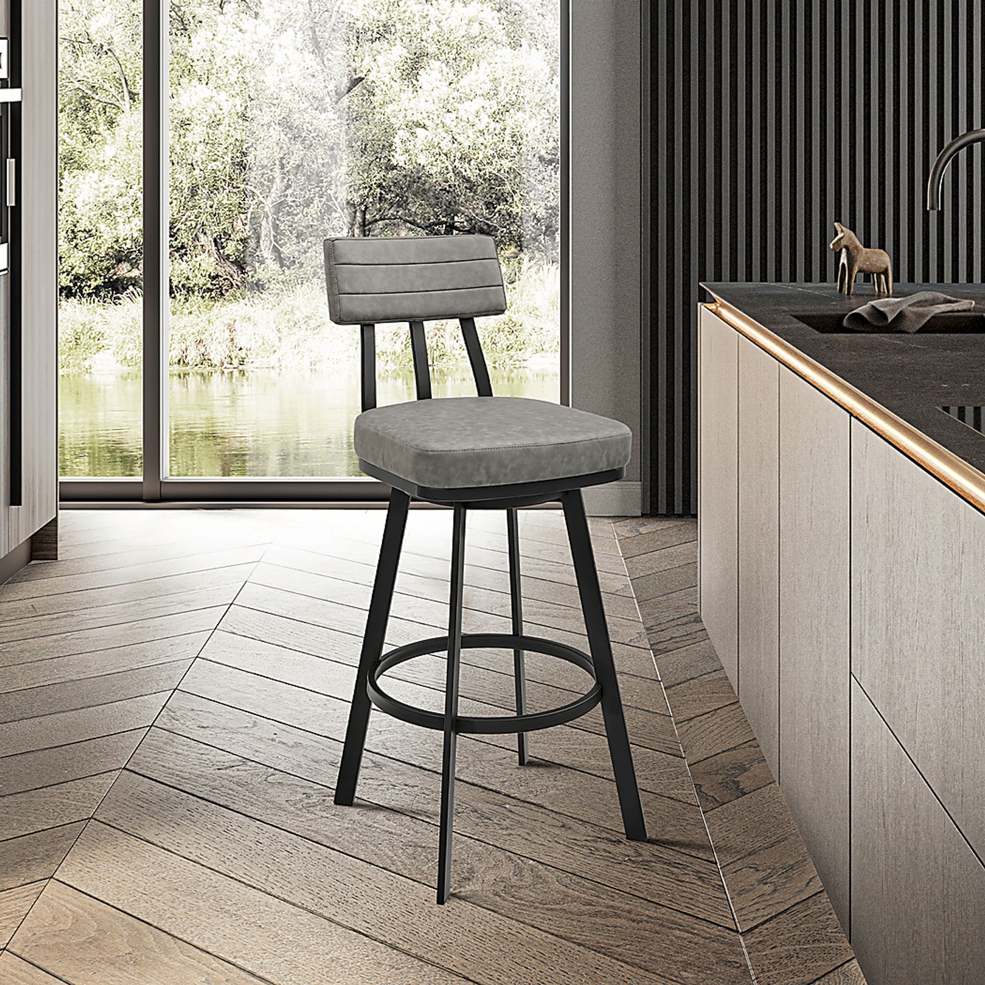 Densmores Gray Swivel Bar Stool - Image 2