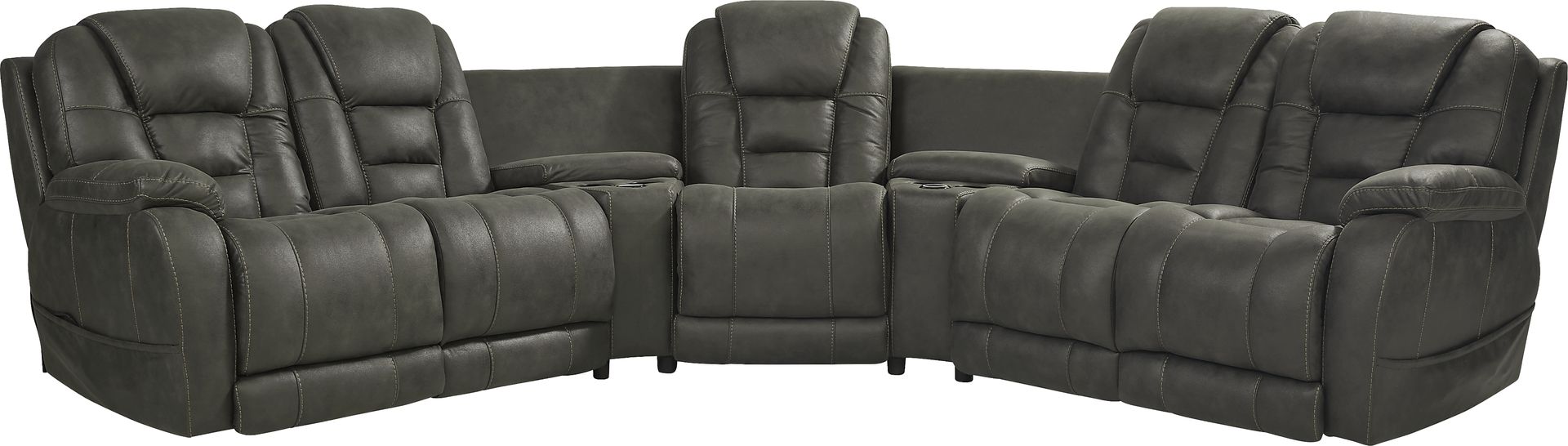 Denver Hills Slate 5 Pc Triple Power Reclining Sectional - Image 1