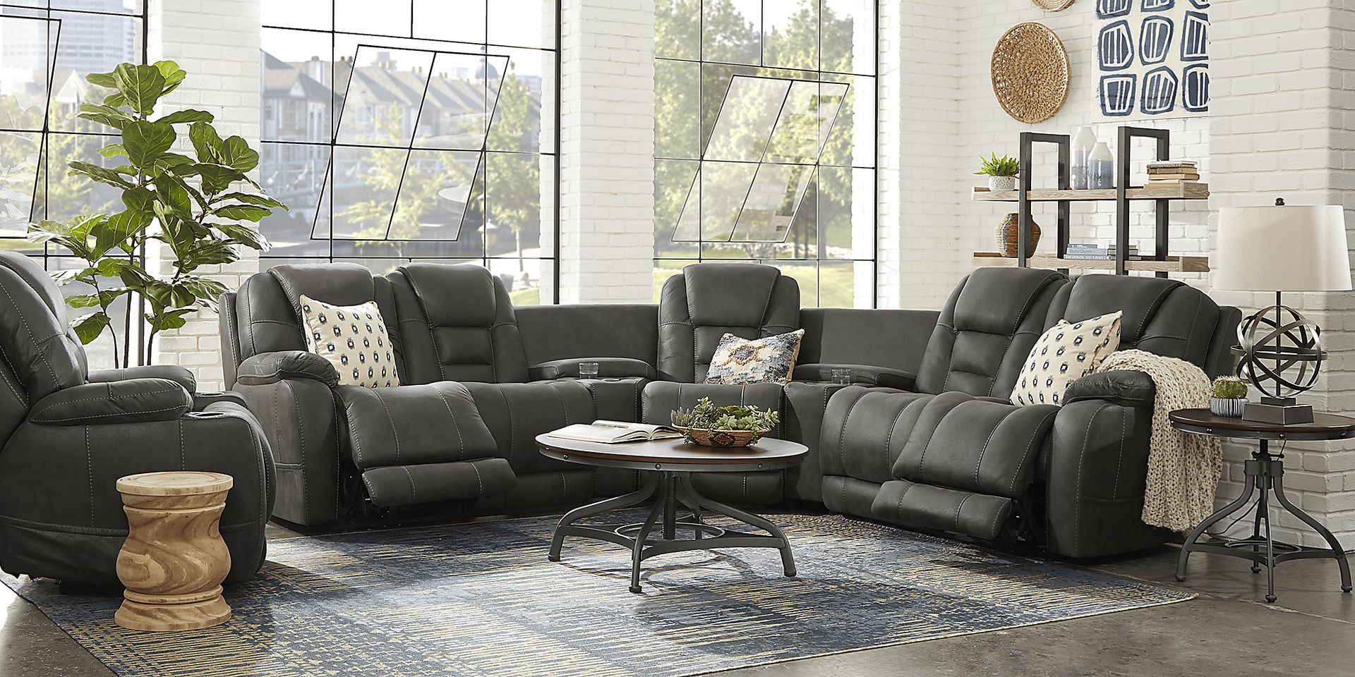 Denver Hills Slate 5 Pc Triple Power Reclining Sectional - Image 2