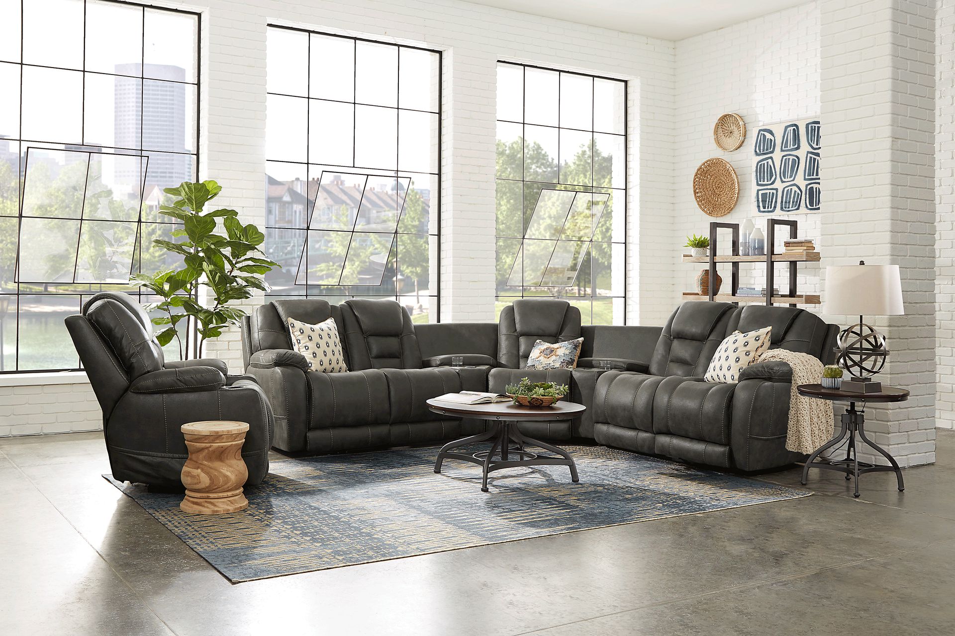 Denver Hills Slate 8 Pc Triple Power Reclining Sectional Living Room - Image 1