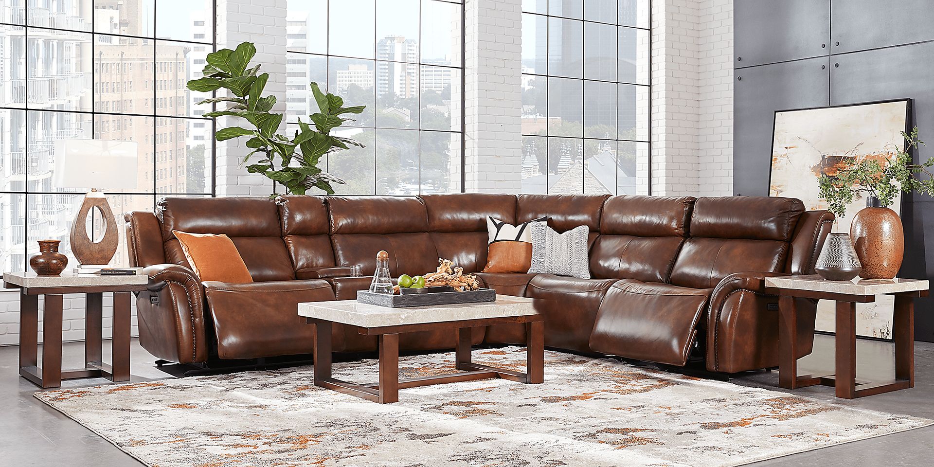 Denver Summit Brown 6 Pc Dual Power Reclining Sectional - Image 2