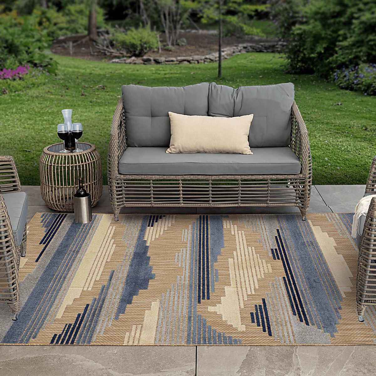 Derose Bay Blue Outdoor Rugs | Rooms to Go