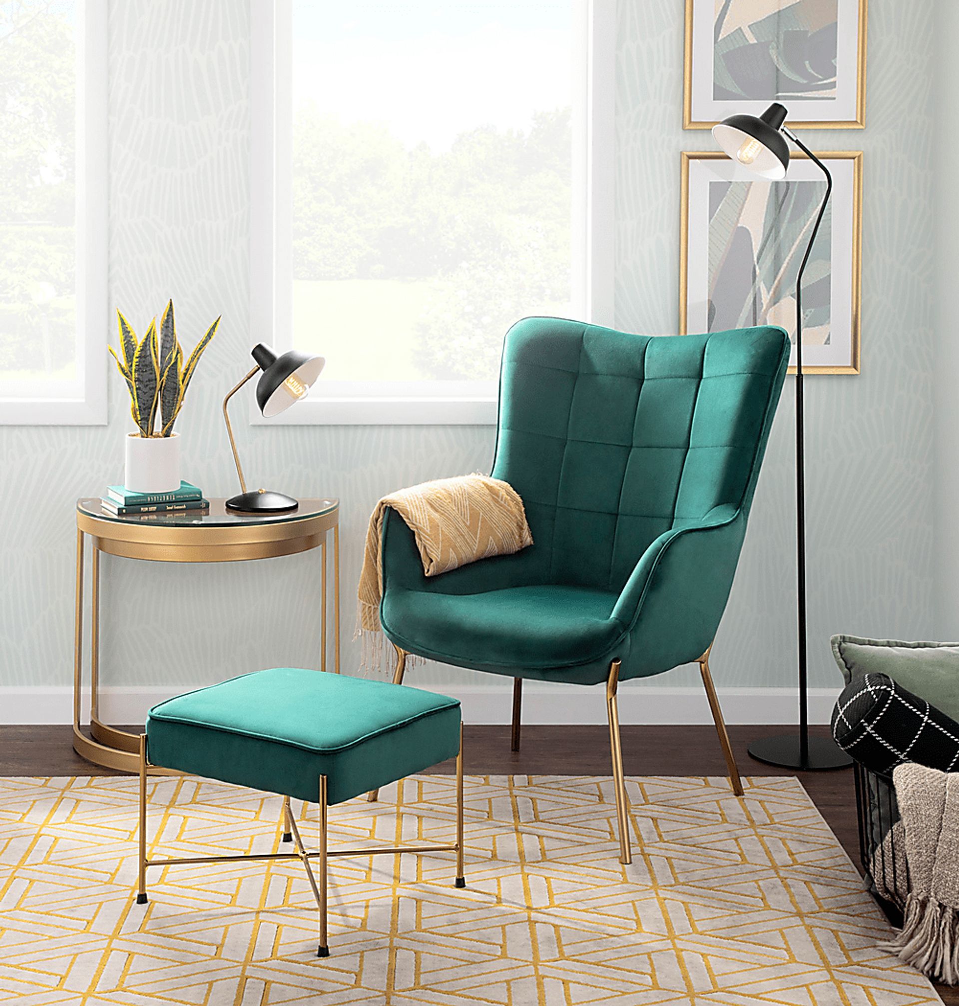 Desmare Green Accent Chair and Ottoman - Image 8