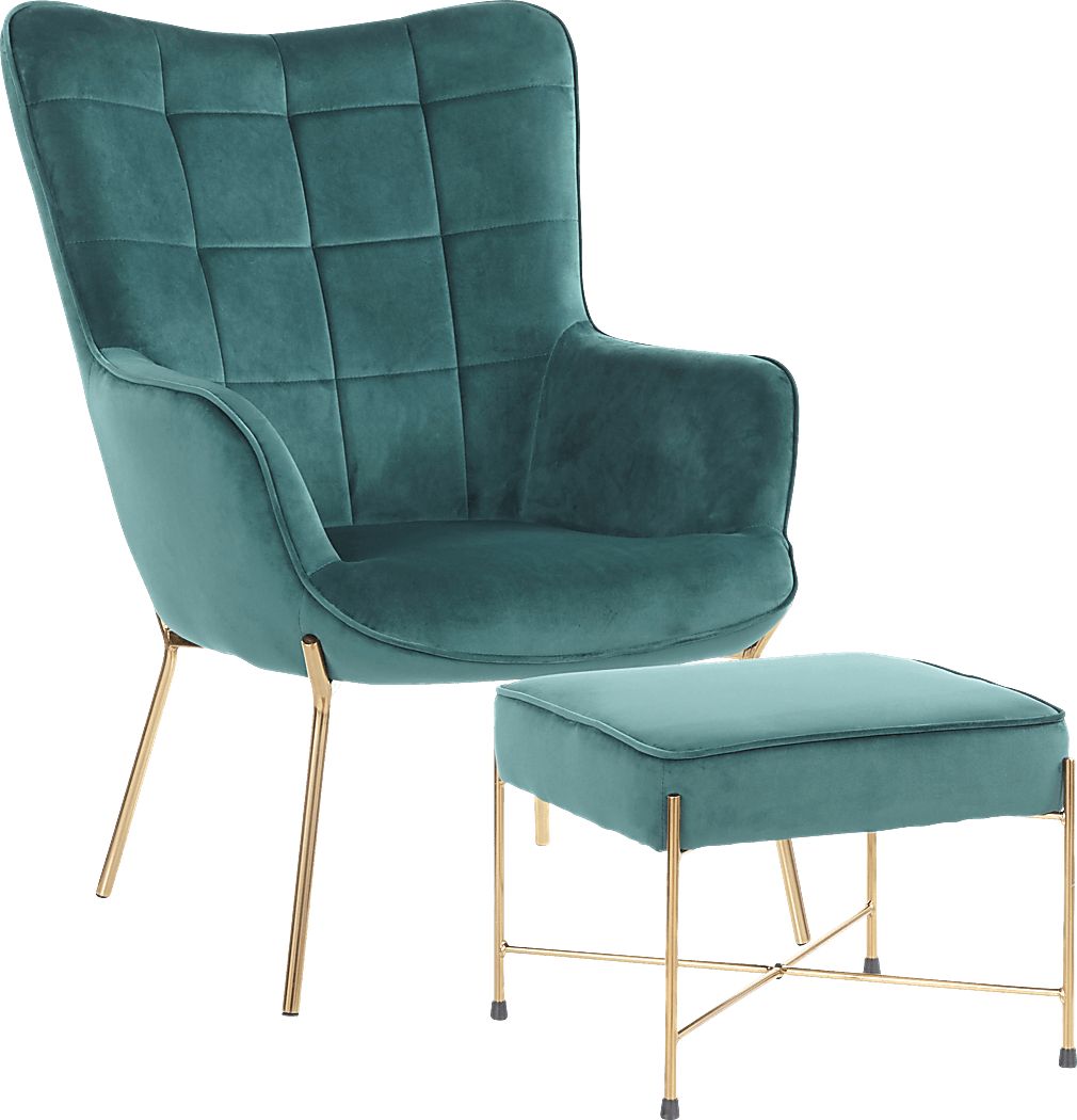 Desmare Green Accent Chair and Ottoman