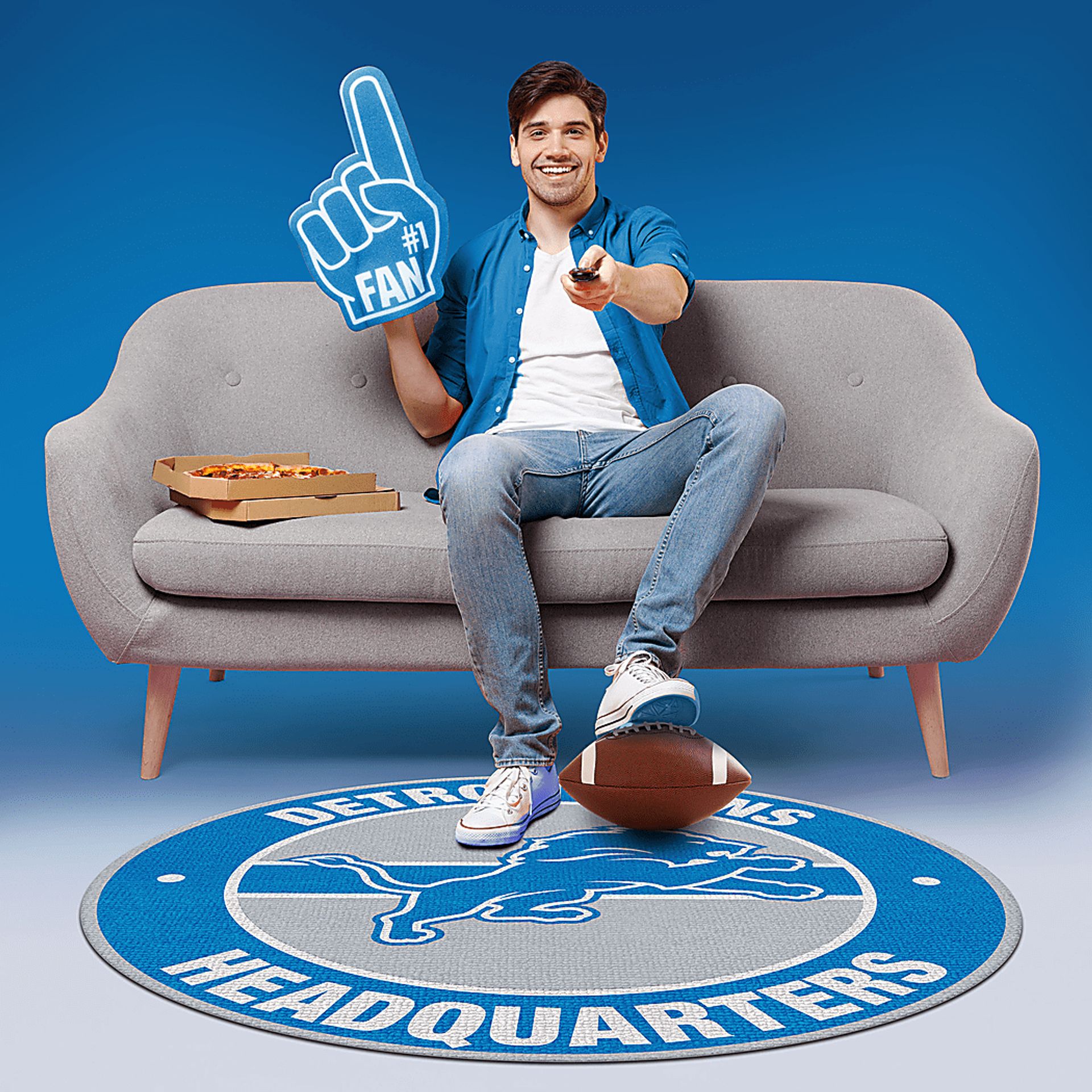 Detroit Lions Blue 5' Round Headquarters Rug - Image 3