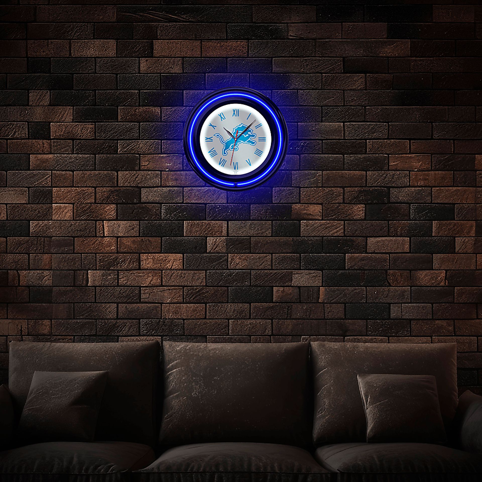 Detroit Lions Gray Neon Wall Clock - Image 2