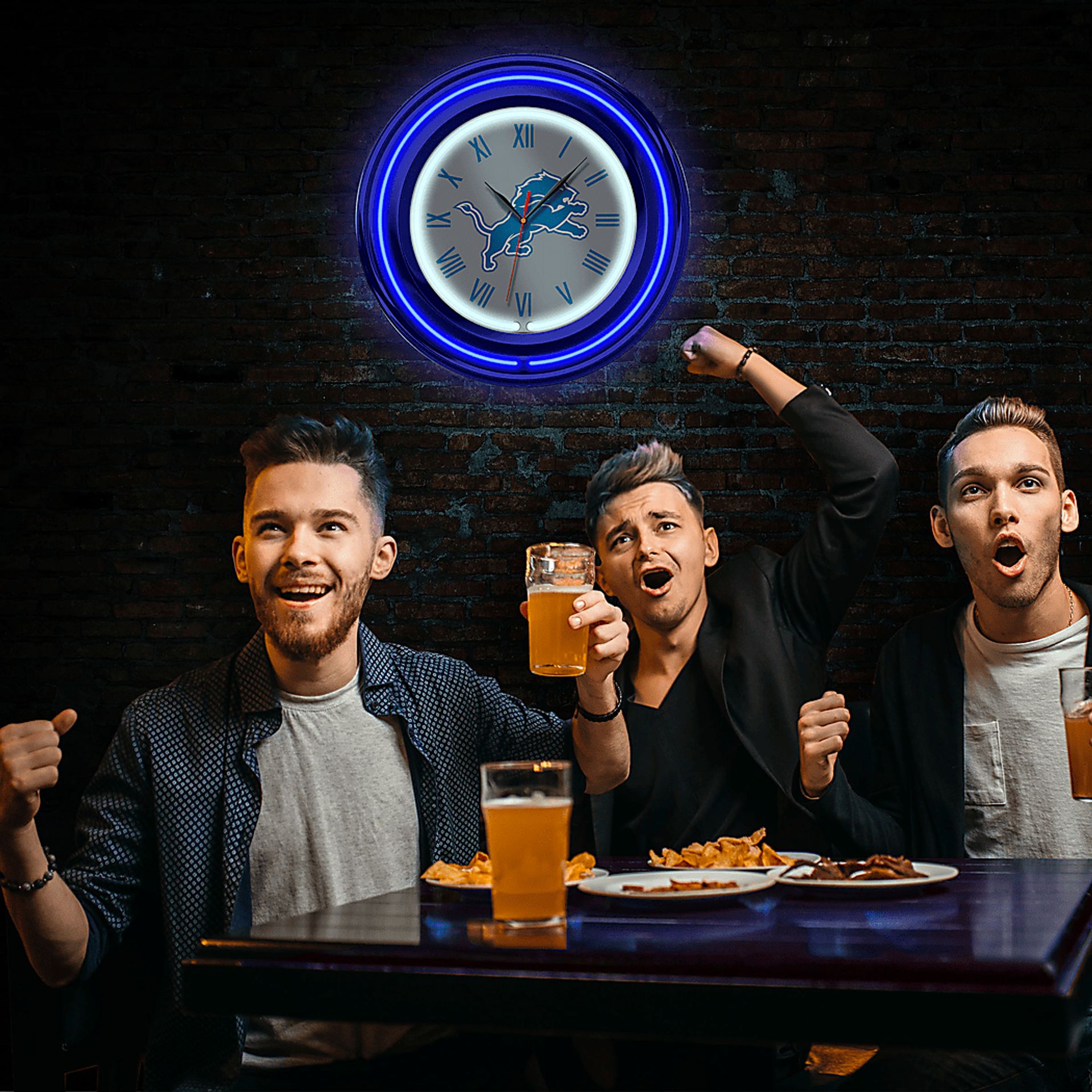 Detroit Lions Gray Neon Wall Clock - Image 5